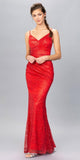 V-Neck Glittery Long Formal Dress Red