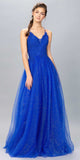 Royal Blue V-Neck Glitter Long Prom Dress