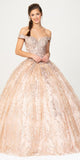 Off-Shoulder Rose Gold Prom Ball Gown Lace-Up Back