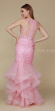 Rose Tiered Mermaid Prom Gown Illusion Back V-Neck Back View