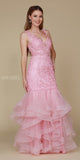 Rose Tiered Mermaid Prom Gown Illusion Back V-Neck