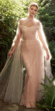Andrea & Leo A1219 Floor Length Pearl Pleated Tulle Gown with Cape