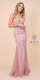 Embroidered Fit and Flare Long Prom Dress Rose