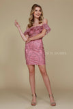 Short Strapless Lace Body Con Dress Mauve Sheer Panels