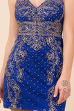 Fitted Royal Blue Embellished Homecoming Short Dress V-Neck