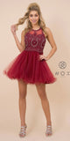 Nox Anabel B652 Short Burgundy Homecoming Dress Poofy A Line Tulle Skirt Halter Neck
