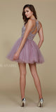 Short Mauve Homecoming Dress Poofy A Line Tulle Skirt Halter Neck Back View
