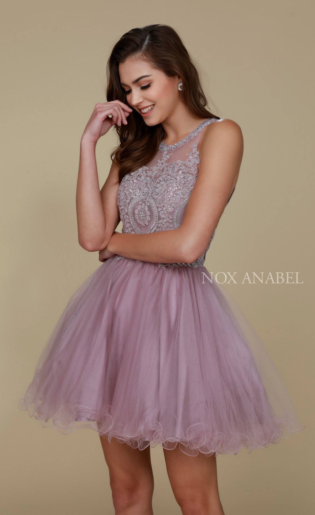 Short Mauve Homecoming Dress Poofy A Line Tulle Skirt Halter Neck