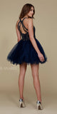 Short Navy Blue Homecoming Dress Poofy A Line Tulle Skirt Halter Neck Back View
