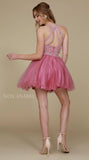 Short Rose Homecoming Dress Poofy A Line Tulle Skirt Halter Neck Back View