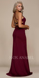 Burgundy Halter Cut Out Long Prom Dress Strappy Back with Slit