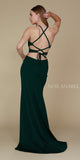 Hunter Green Halter Cut Out Long Prom Dress Strappy Back with Slit Back View
