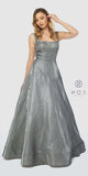 Metallic Prom Ball Gown with Embellished Open-Back Gray