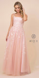 Lace-Up Back Appliqued Long Prom Dress Dusty Rose