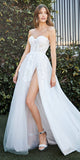 Cinderella Divine CB065 Strapless A-Line Layered Tulle Bridal Gown Floral Applique