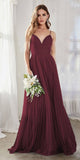 Cinderella Divine CD184 Long A-Line Tulle Dress Deep Red Gathered Sweetheart Neckline Pleated Finish