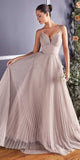 Cinderella Divine CD184 Long A-Line Tulle Dress Sand Gathered Sweetheart Neckline Pleated Finish