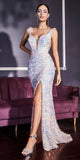 Cinderella Divine CD187 Fitted 3D Iridescent Sequin Gown Opal Lilac Illusion Cut Outs Gallery
