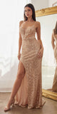 Ladivine CD259 Long Sequin Fitted Gown with Cut Outs and Slit