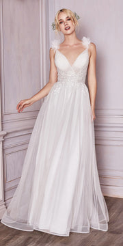 Cinderella Divine CD971W Floor Length Bridal A-Line Tulle Gown