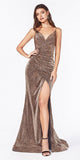 Cinderella Divine CDS347 Long Fitted Leopard Print Dress Gold Gathered Waistline Front Leg Slit