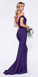 Cinderella Divine CF158 Dark Purple Off Shoulder Floor Length Evening Gown Applique Bodice