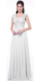 Cinderella Divine CJ1022 Illusion Sleeveless Evening Dress Off White Lace Appliques