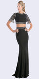 Black Beaded Short Sleeved Two-Piece Prom Gown