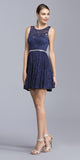 Embellished Waist Lace Homecoming Short Dress Navy Blue