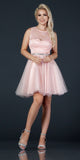 Aspeed D127A Blush Short Homecoming Dress Lace Bodice Embellished Waist