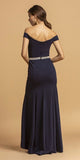 Deep Neckline Navy Blue Off-Shoulder Long Prom Dress