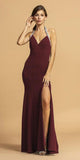 Aspeed Design D289 Halter V-Neck Burgundy Long Prom Dress with Slit