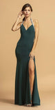 Aspeed Design D289 Halter V-Neck Hunter Green Long Prom Dress with Slit