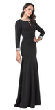 Long Sleeved Black Long Formal Dress with Lace-Up Back