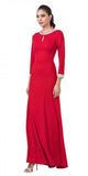 Long Sleeved Red Long Formal Dress with Lace-Up Back