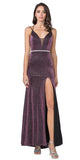 Plum Glittering Long Prom Dress Strappy Back with Slit