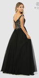 Embellished Illusion Funnel Top A Line Dress Black Off the Shoulder