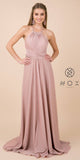 Nox Anabel E184 Rose Gold Metallic Halter Long Prom Dress with Slit