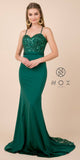 Green Long Prom Dress with Mesh Appliqued Train