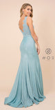 Lace Top Turquoise Fit and Flare Long Prom Dress with Slit 