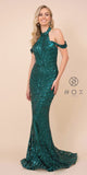 Cold-Shoulder Sequins Halter Long Prom Dress Green