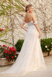 Nox Anabel E441 Off The Shoulder Boho Tulle Layered A-Line Wedding Gown