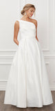 Nox Anabel E469 Elegant One Shoulder Long Satin A-Line White Dress
