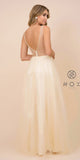V-Neck and Back Appliqued Long Prom Dress Pale Yellow