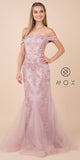 Off-Shoulder Beaded Long Prom Dress Light Mauve