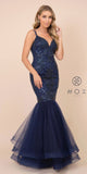 Navy Blue Mermaid Long Prom Dress with Strappy-Back