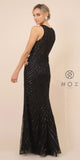 Black Sequins Halter Long Formal Dress Sleeveless