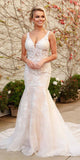 Nox Anabel H493 Classical V-Neckline Lace Mermaid White/Nude Gown