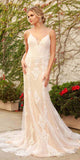 Nox Anabel H494 Spaghetti Strap V-Neckline Long Lace White/Nude Wedding Gown