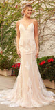 Nox Anabel H494 Spaghetti Strap V-Neckline Long Lace White/Nude Wedding Gown